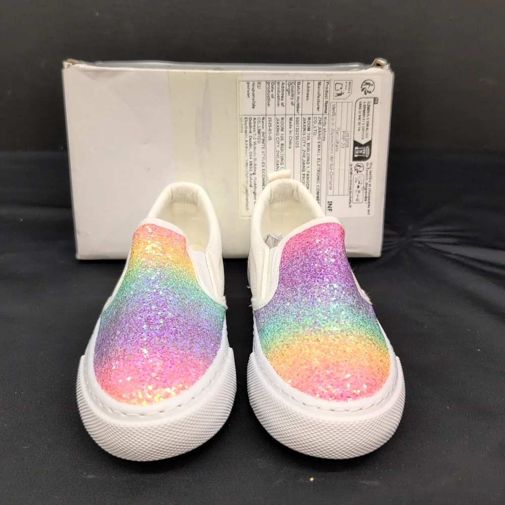 Shein Rainbow Glittery Slip On Girls Shoes EU 29 White